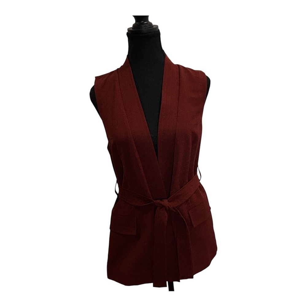 Reitmans Petite 2 Rust Belted Sleeveless Blazer Vest Tailored Wrap Front Career - Picture 2 of 15